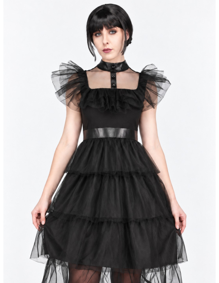 Robe gothique de bal femme noire à volants – Style Mercredi