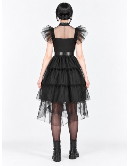 Robe gothique de bal femme noire à volants – Style Mercredi de dos
