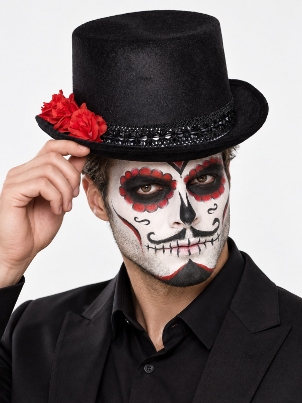 Chapeau haut de forme jour deChapeau haut-de-forme Dia de los Muertos noir et rouge adulte morts noir adulte (Mixte) homme