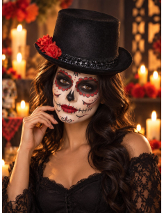 Chapeau haut de forme jour deChapeau haut-de-forme Dia de los Muertos noir et rouge adulte morts noir adulte (Mixte)