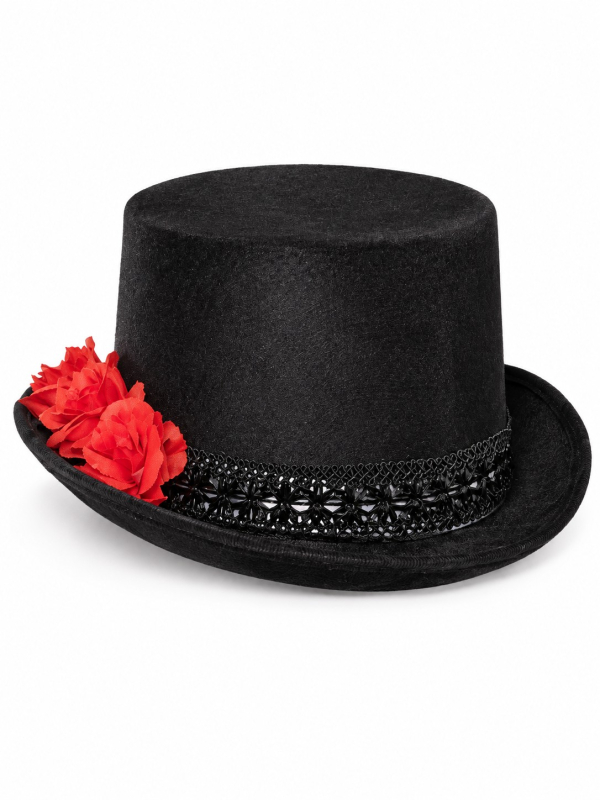 Chapeau haut de forme jour deChapeau haut-de-forme Dia de los Muertos noir et rouge adulte morts noir adulte (Mixte) détail