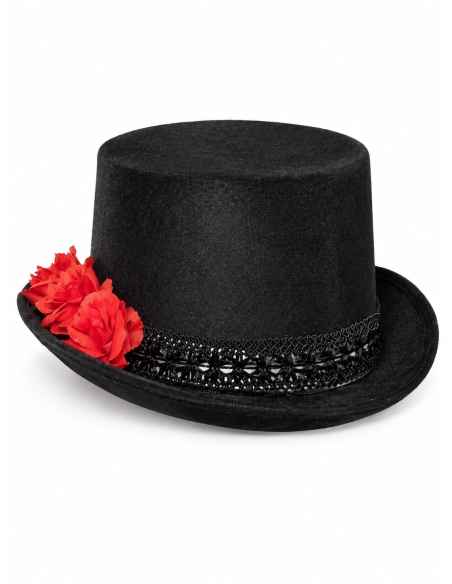 Chapeau haut de forme jour deChapeau haut-de-forme Dia de los Muertos noir et rouge adulte morts noir adulte (Mixte) détail