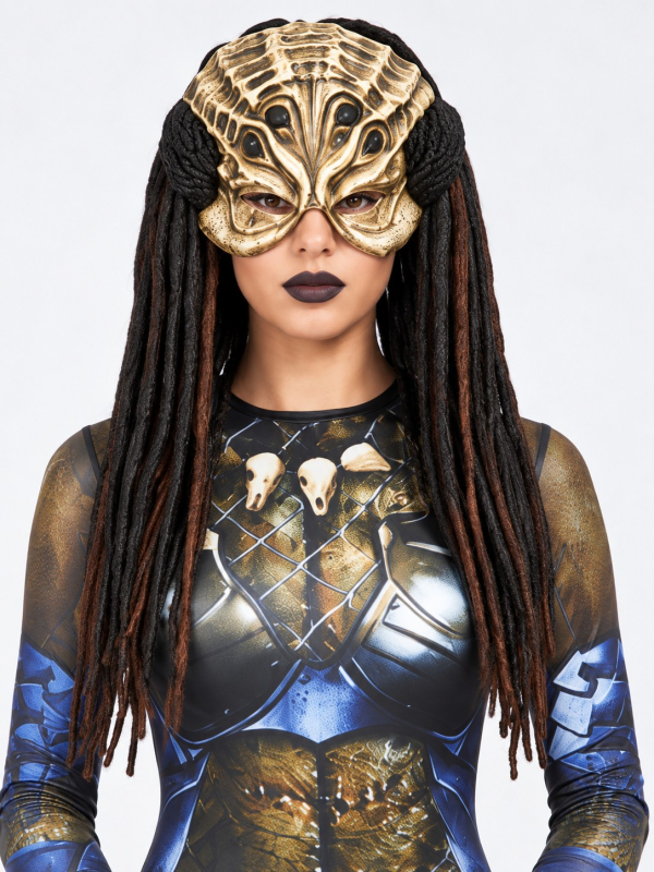 Déguisement alien guerrière femme – Combinaison et masque latex détail