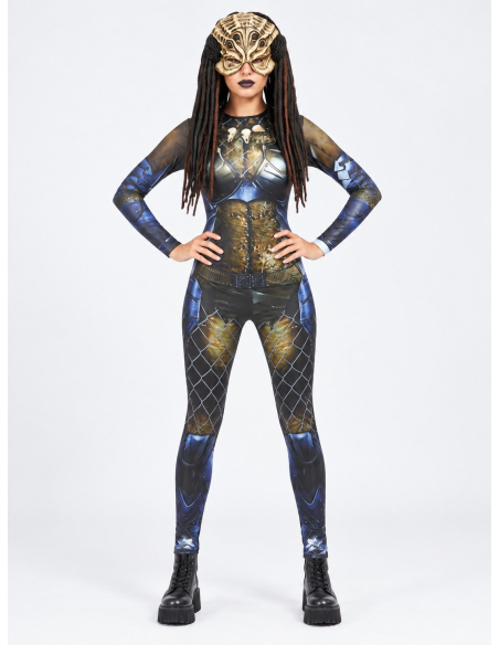 Déguisement alien guerrière femme – Combinaison et masque latex face