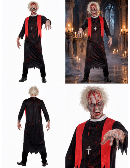 Déguisement prêtre zombie homme pour Halloween toutes vues