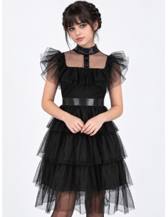 Robe gothique de bal fille noire à volants – Style Mercredi
