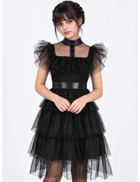 Robe gothique de bal fille noire à volants – Style Mercredi