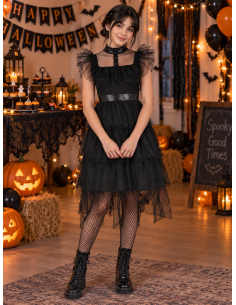 Robe gothique de bal fille noire à volants – Style Mercredi 2