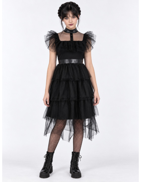 Robe gothique de bal fille noire à volants – Style Mercredi