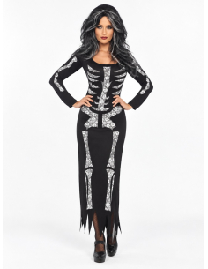 Déguisement squelette femme Halloween – Robe longue noire 2