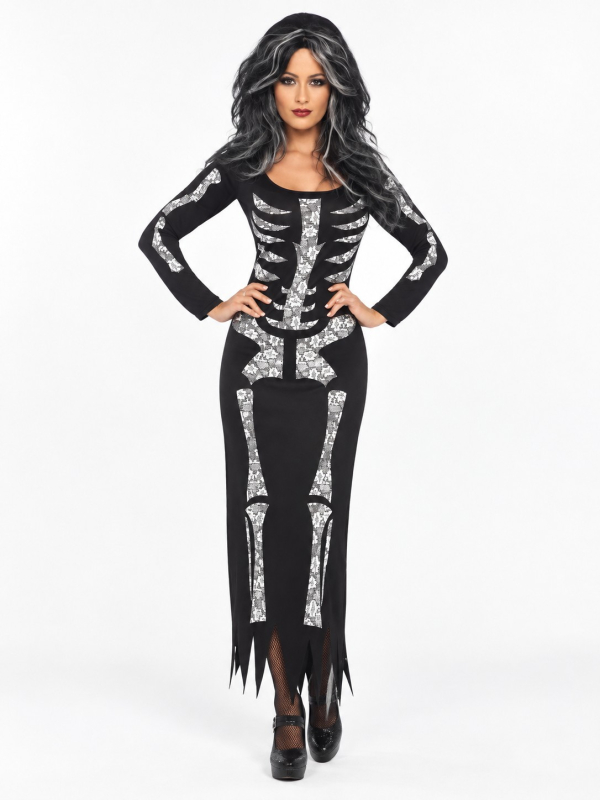 Déguisement squelette femme Halloween – Robe longue noire