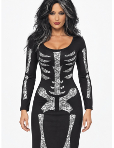 Déguisement squelette femme Halloween – Robe longue noire