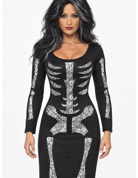 Déguisement squelette femme Halloween – Robe longue noire