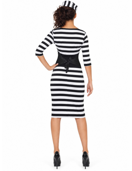 Déguisement prisonnière femme avec robe rayée et calot face