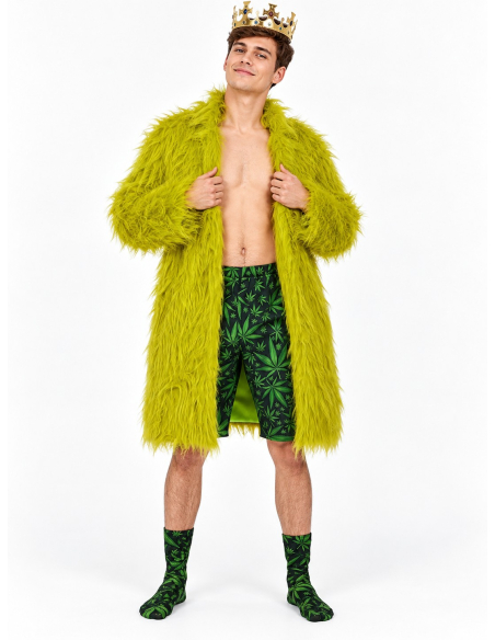 Déguisement roi du cannabis homme vert – Manteau, short, chaussettes et couronne