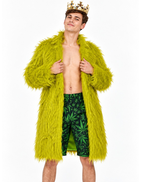 Déguisement roi du cannabis homme vert – Manteau, short, chaussettes et couronne