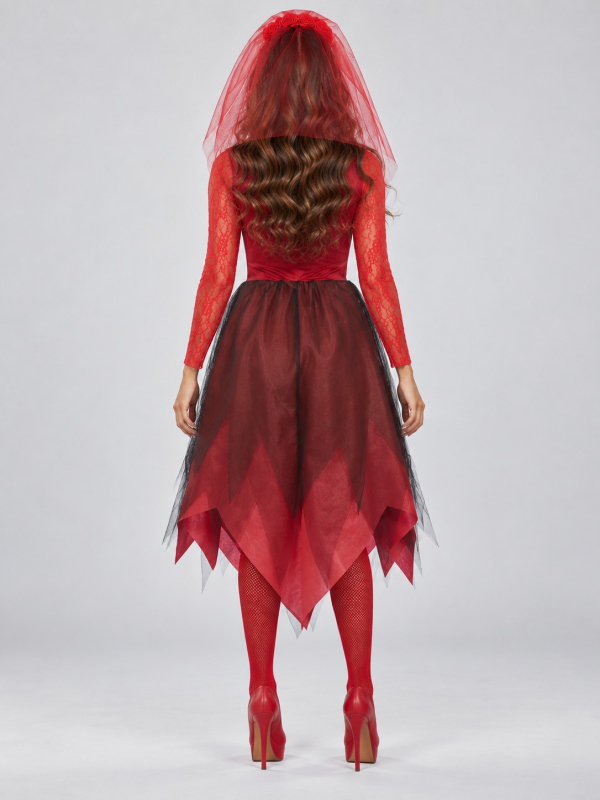 Déguisement mariée zombie femme rouge pour Halloween dos