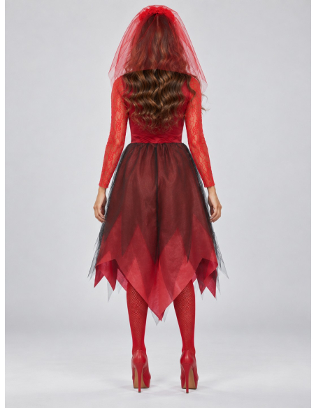 Déguisement mariée zombie femme rouge pour Halloween dos