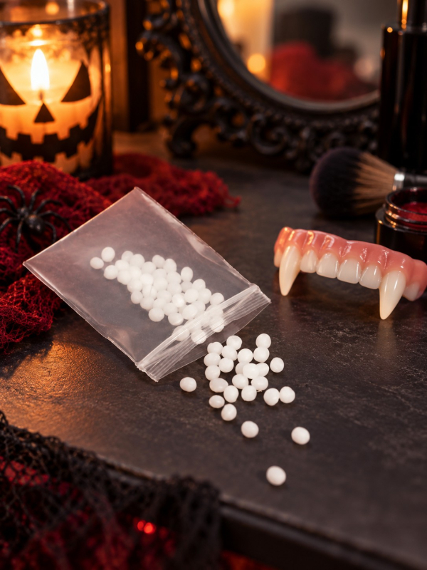 Fixateur thermoplastique pour fausses dents et crocs de vampire