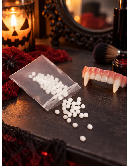 Fixateur thermoplastique pour fausses dents et crocs de vampire
