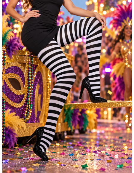 Collants opaques rayés noir et blanc femme – Halloween carnaval