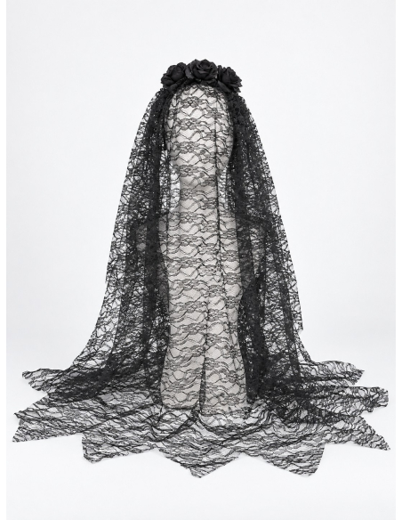 Voile noir gothique femme avec fleurs – Veuve noire Hallowee