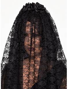 Voile Veuve Noire Gothique avec Fleurs – Accessoire Élégant Halloween 2