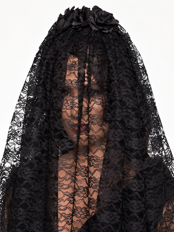 Voile noir gothique femme avec fleurs – Veuve noire Halloween