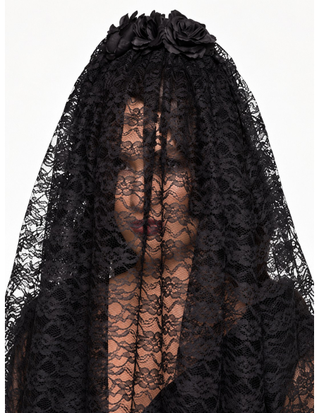 Voile noir gothique femme avec fleurs – Veuve noire Halloween