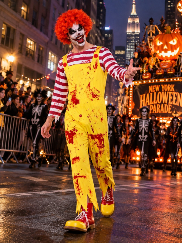 Déguisement clown tueur homme jaune et rouge