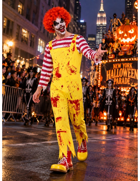 Déguisement clown tueur homme jaune et rouge
