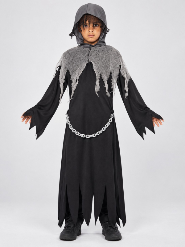 Déguisement Faucheuse enfant noir et gris face
