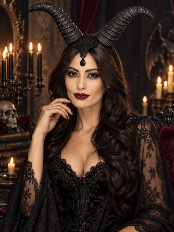 Serre-tête cornes noires femme Halloween