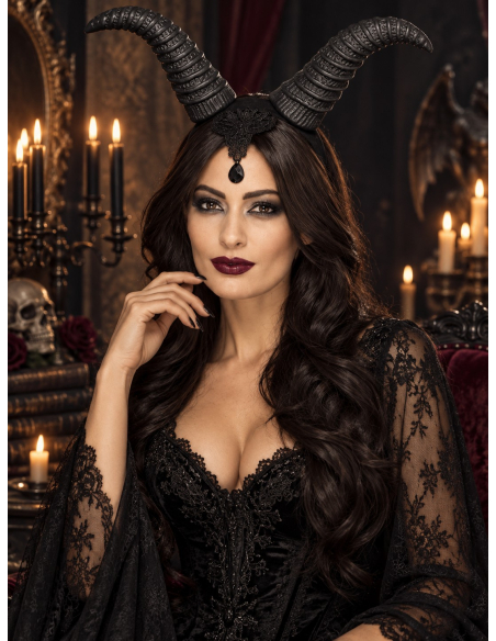 Serre-tête cornes noires femme Halloween