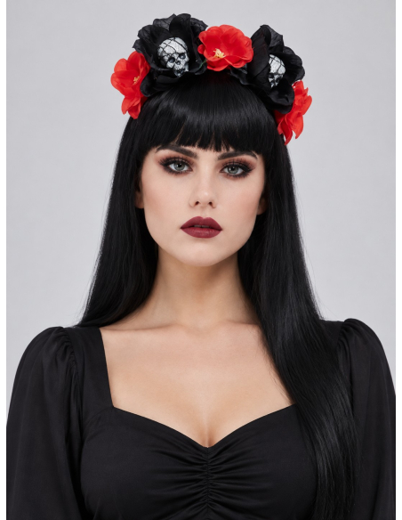 Serre-tête Jour des Morts femme avec roses et crânes