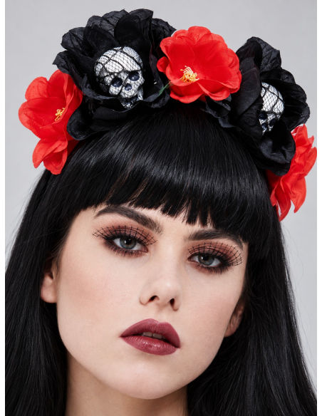 Serre-tête Jour des Morts femme avec roses et crânes
