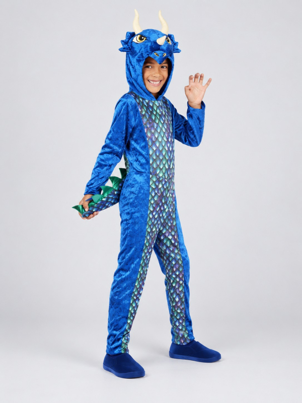 Déguisement dinosaure bleu enfant avec capuche profil