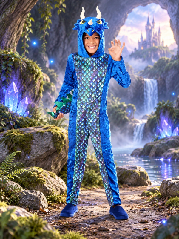 Déguisement dinosaure bleu enfant avec capuche