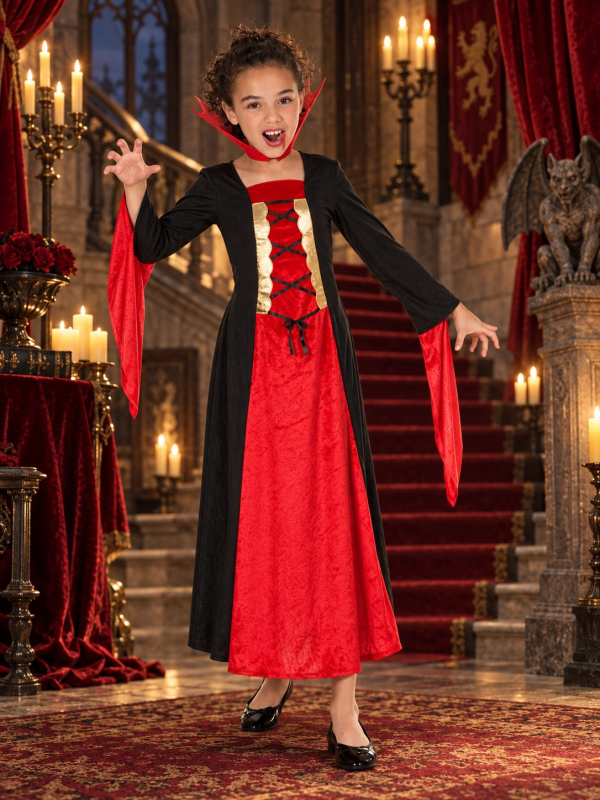 Déguisement vampire fille rouge et noir Halloween