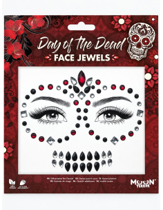 Bijoux visage Día de los Muertos rouges, noirs et argentés – Moon Terror 2