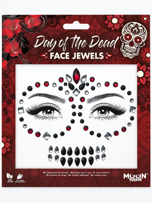 Bijoux visage Día de los Muertos rouges, noirs et argentés – Moon Terror