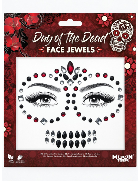 Bijoux visage Día de los Muertos rouges, noirs et argentés – Moon Terror