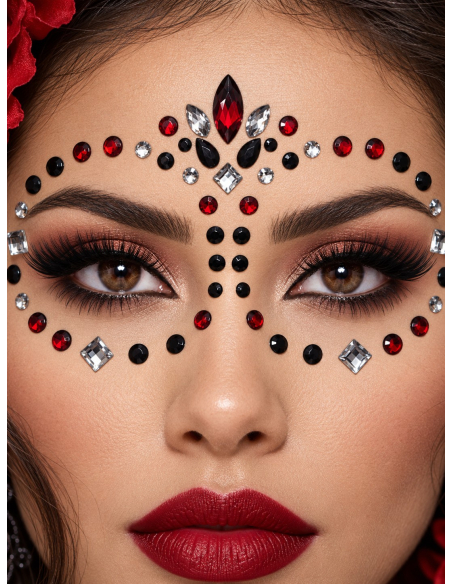 Bijoux visage Día de los Muertos rouges, noirs et argentés – Moon Terror