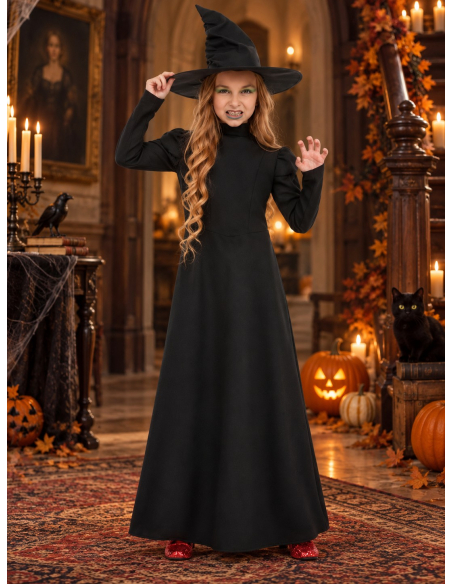 Déguisement sorcière noire fille – Robe longue et chapeau Smiffys