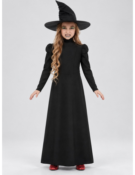 Déguisement sorcière noire fille – Robe longue et chapeau Smiffys face