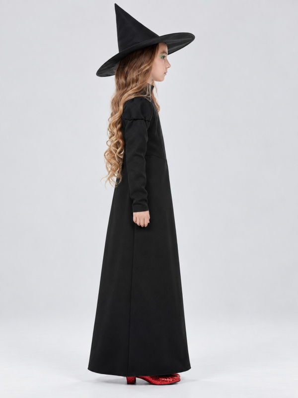 Déguisement sorcière noire fille – Robe longue et chapeau Smiffys profil