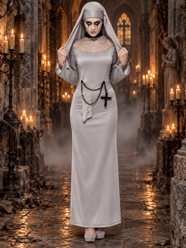 Déguisement nonne gothique femme gris