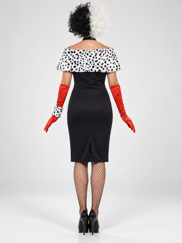 Déguisement Cruella femme noir, blanc et rouge