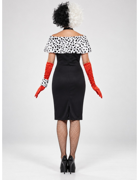 Déguisement Cruella femme noir, blanc et rouge