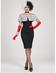 Déguisement Cruella femme noir, blanc et rouge